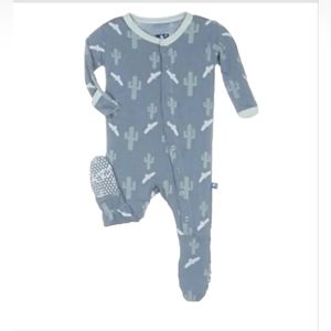 Kickee Pants 6-12 Months Footie Pajamas With Snaps In Dusty Sky Cactus